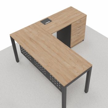 ESCRITORIO EN L CON LATERAL. SERIE BENCH. FALDON METALICO. INCLUYE CAJONERA FIJA CF-2C1K.