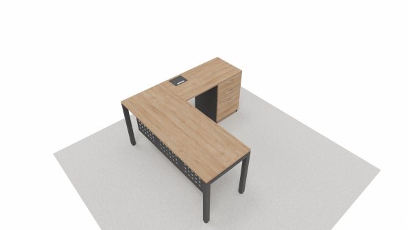ESCRITORIO EN L CON LATERAL. SERIE BENCH. FALDON METALICO. INCLUYE CAJONERA FIJA CF-2C1K. - Imagen 2