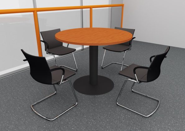 Mesa de reuniones circular con pedestal metálico y disco base en acero - Imagen 3