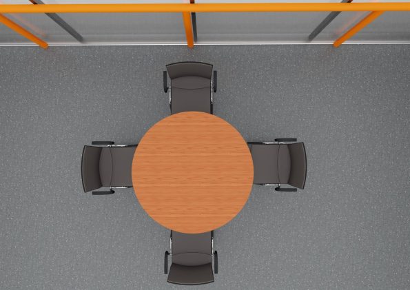 Mesa de reuniones circular con pedestal metálico y disco base en acero - Imagen 2