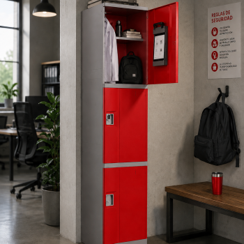 Lockers ABS 1 Cuerpo / 3 Puertas - Rojo
