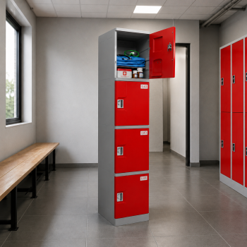 Lockers ABS 1 Cuerpo / 4 Puertas - Rojo