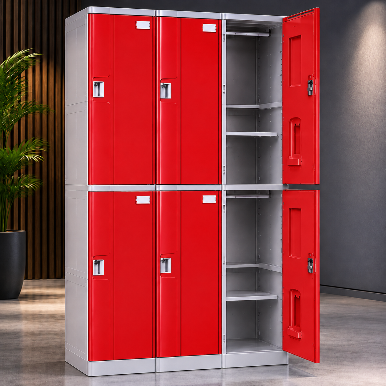 Lockers ABS 3 Cuerpos / 6 Puertas - Rojo
